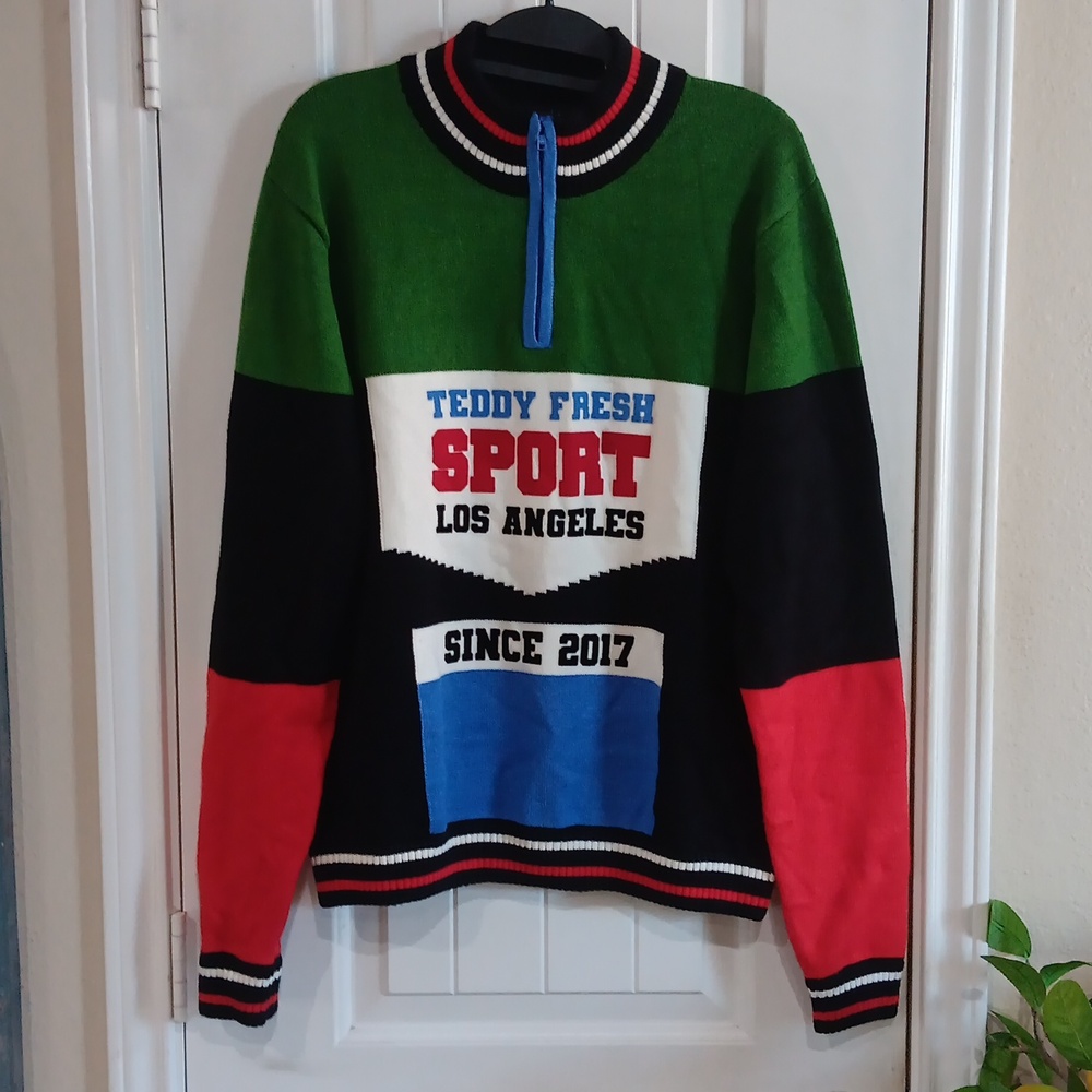 Teddy Fresh Colorblock Zip-Up Sweater Iconic American Streetwear